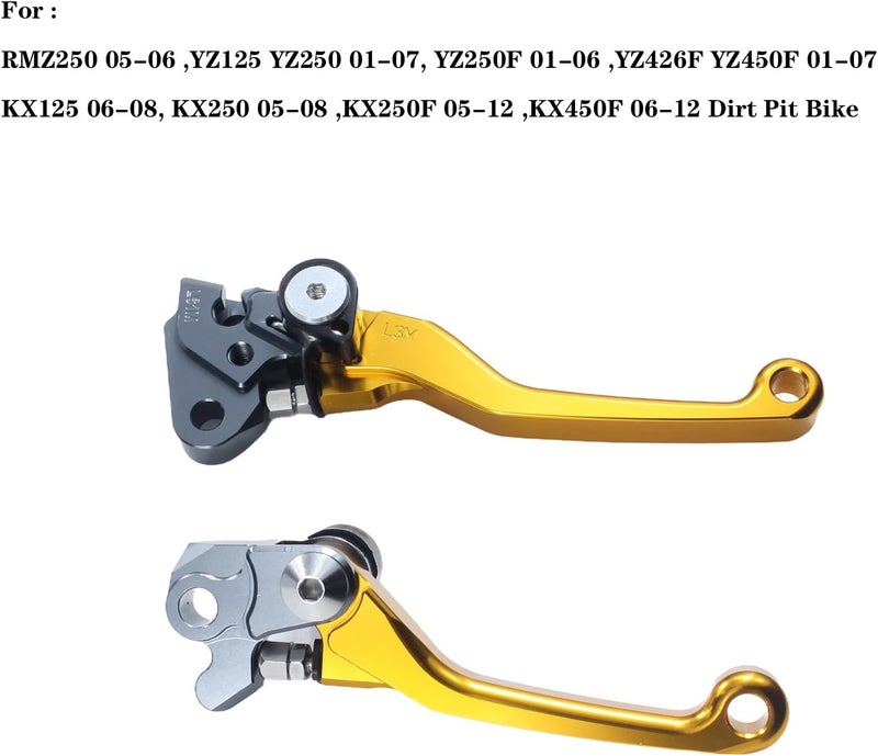 Adsspro Motorcycle Brake Clutch Lever Handle CNC Aluminum for RMZ250 05-06 YZ125 YZ250 01-07 YZ250F 01-06 YZ426F YZ450F 01-07 KX125 06-08 KX250 05-08 KX250F 05-12 KX450F 06-12 Dirt Pit Bike（Gold - Image 2